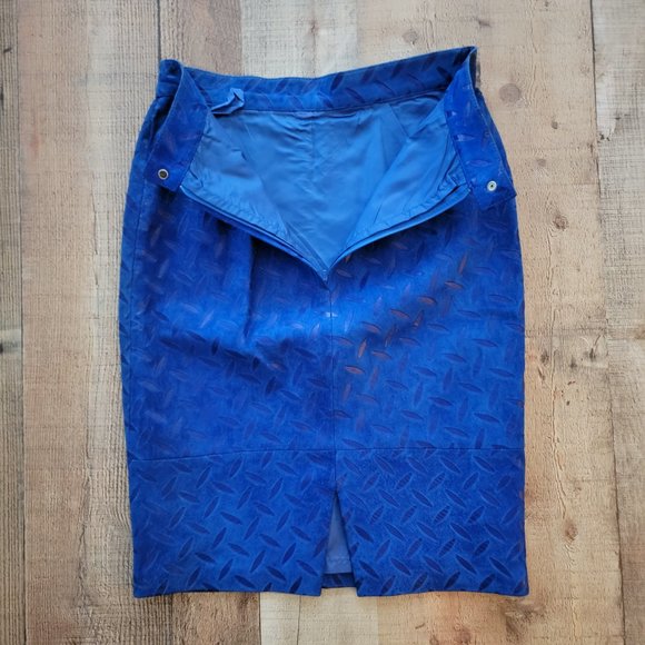 Andrew Marc Blue Suede Leather Cut Out Skirt 10 - Picture 8 of 16